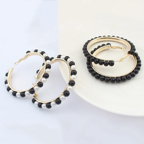 Women Faux Pearl Inlaid Large Circle Statement Hoop Earrings Jewelry