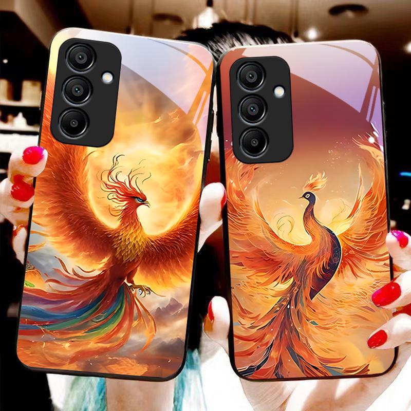 Feuerphönix Hohe Gangart Für Samsung Galaxy A15 5G 54 4G 51 50 24 35 90 71 12 51 53 52S 80 22 34 Schwarze Gehärtetes Glas Handyhülle
