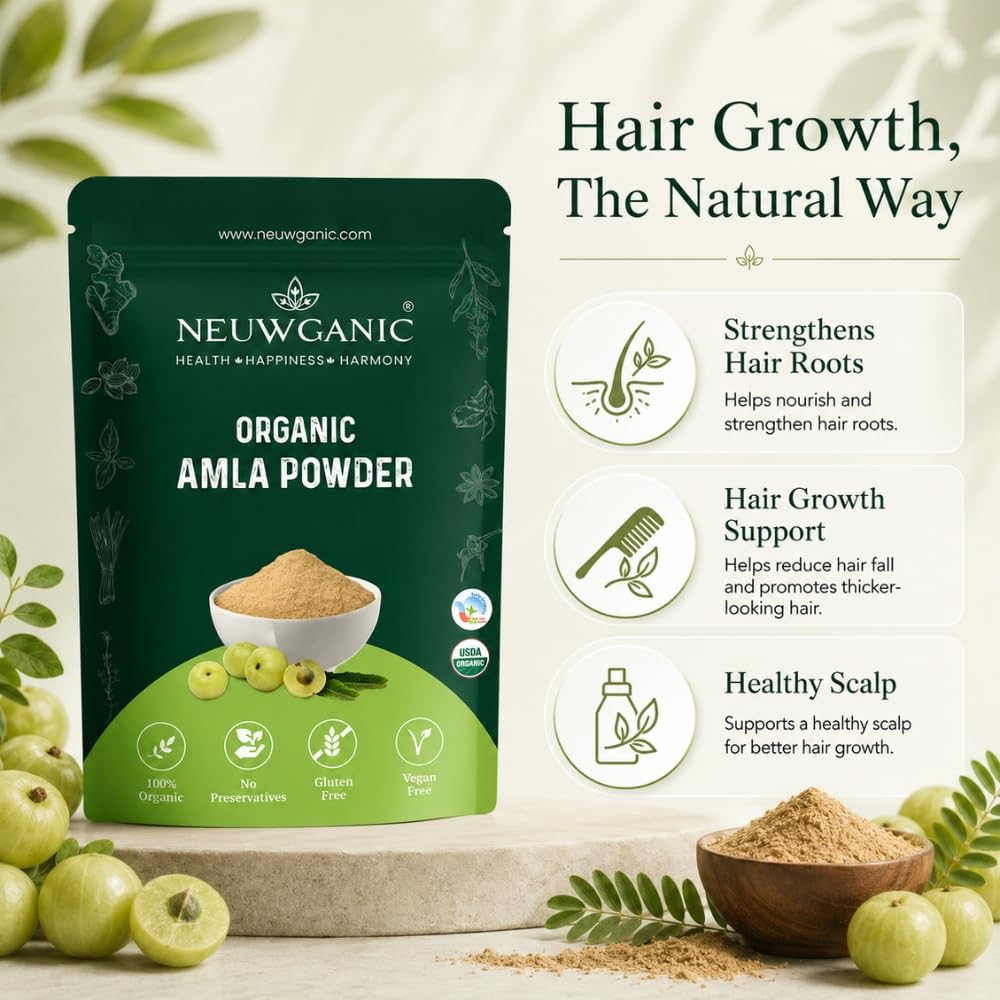Organic Amla Powder for Eating Hair Growth India Organic USDA Certified Gooseberry Superfood Skin Glow Immunity Drink 190g X Pack of 2