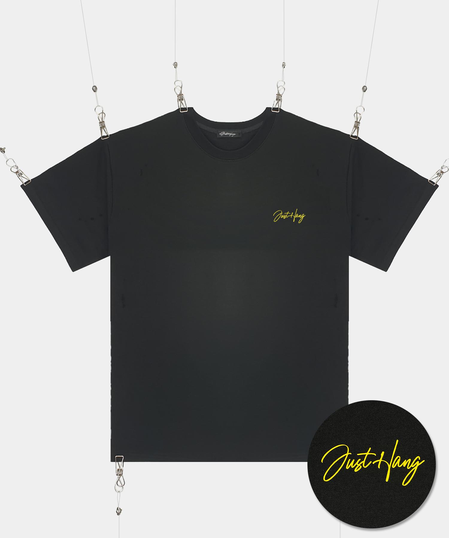 Just Haeng Yellow Mini Logo Oversized Black Short Sleeve Tee F