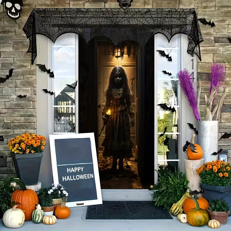 2D Halloween Haunted Girl Door Banner, Scary Spooky Party Decor