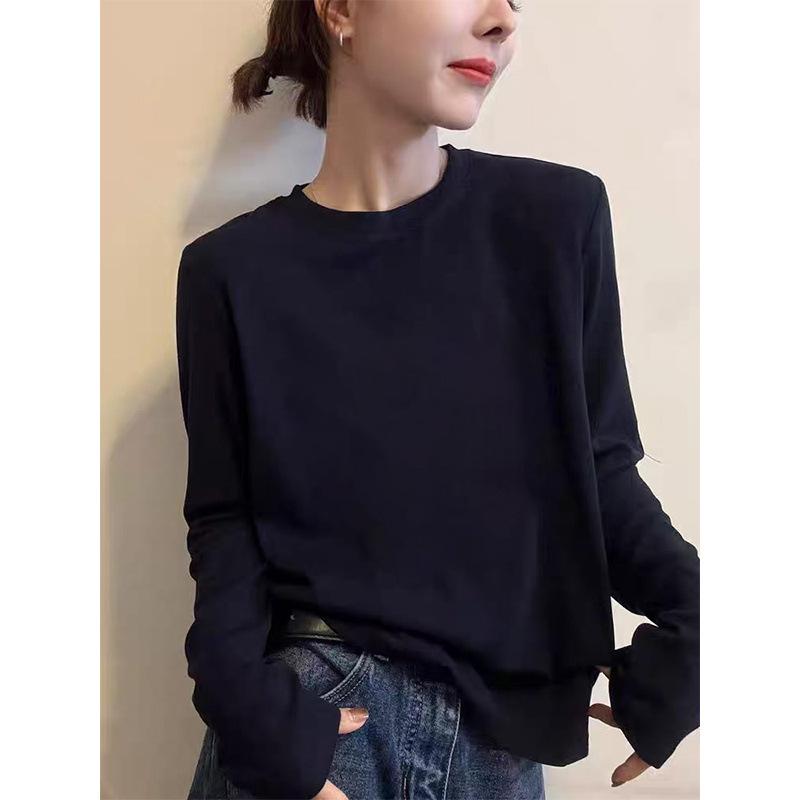 Grey Fashionable Women's Threaded Right Shoulder Long Sleeve Top for Spring, Autumn & Winter