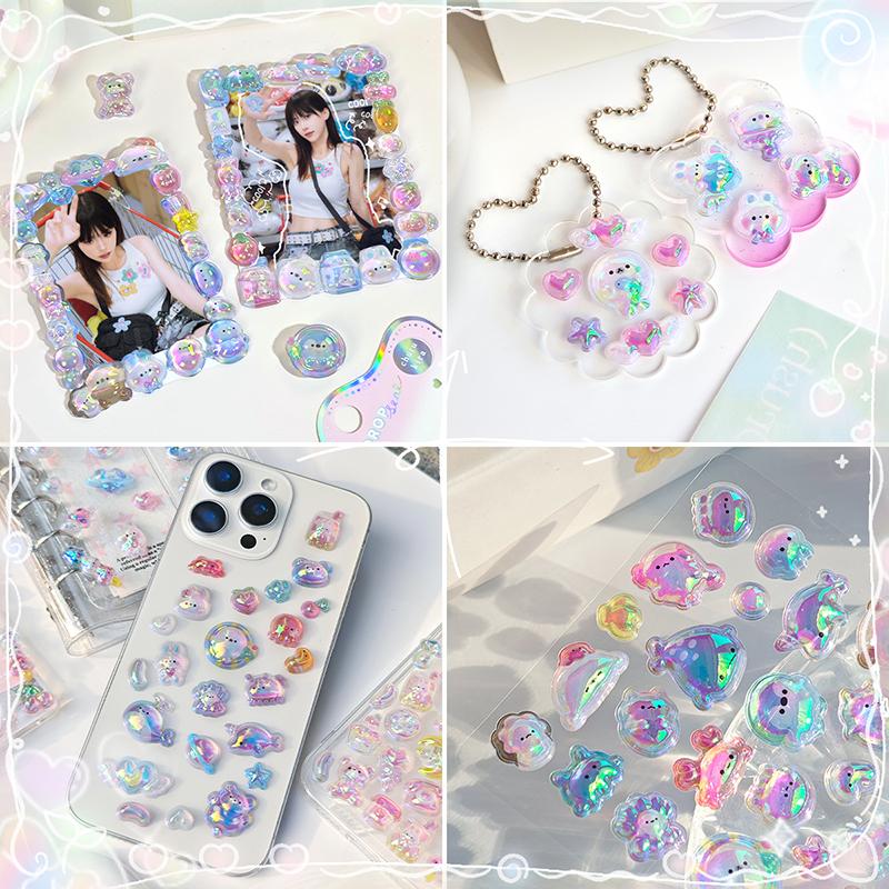 3/6pcs 3D Relief Journal Decorative Stickers Cute Candy Ghost Bread Drop Scrapbooking Phone Stickers Stationery Sticker TMZ