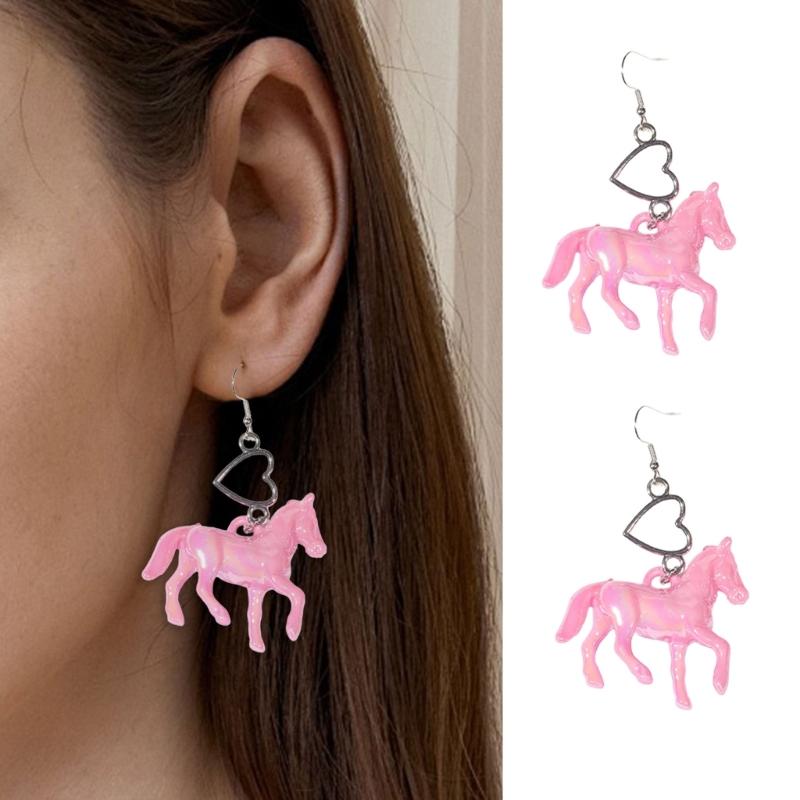 Acrylic Unicorns Earrings Adorable Ponies Heart Charm Ear Rings Unique Earwear Accessories for Fashionable Women