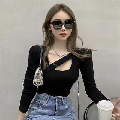 2025 Spring Women's Slim Fit Hollow Solid Color Long Sleeve Top