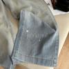 Korean Style Rhinestone Inlaid Gradient Washed High Waist Denim Pants - Women's Straight & Wide Leg Options.