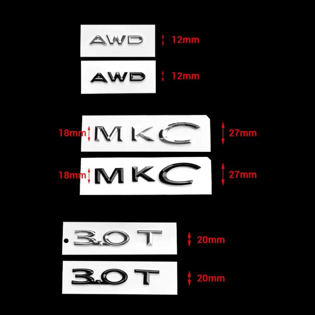 1PCS ABS Black Silver Badge Decoration for L/incoln MKC MKX MKZ AWD 2.0T 2.0H 2.3T 2.7T 3.0T Letters Badge Trunk Sticker Accessory Part