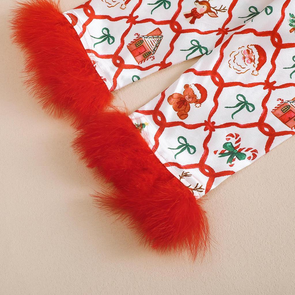 Autumn Christmas Long Sleeve Pajama Set - Children's Bow Print Homewear