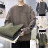 Herren Langarm T-Shirt Frühling und Herbst Ins Rundhals Wildleder Bedrucktes Sweatshirt Herren Unterhemd Tops Teenager