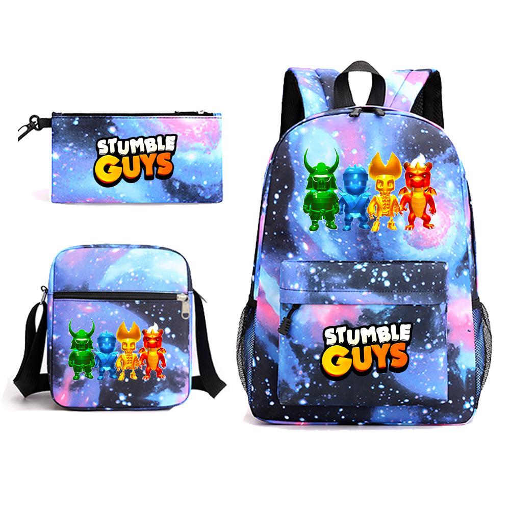 Large Capacity Schoolbag with Shoulder Strap; Student Three-piece Pencil Case Set