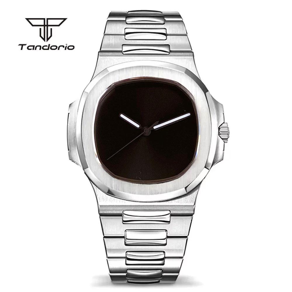Tandorio Simple Premium Black Business Men NH35A PT5000 Sapphire Crystal Glass 100m Waterproof Automatic Square Mechanical Watch