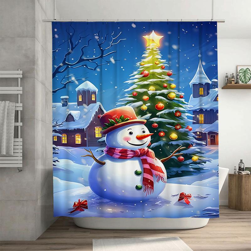 

Tuniu Festive Winter Wonderland Snowman Bathroom Shower Curtain Set Waterproof Cute Holiday Decor W60H190(CM)-1 Pcs