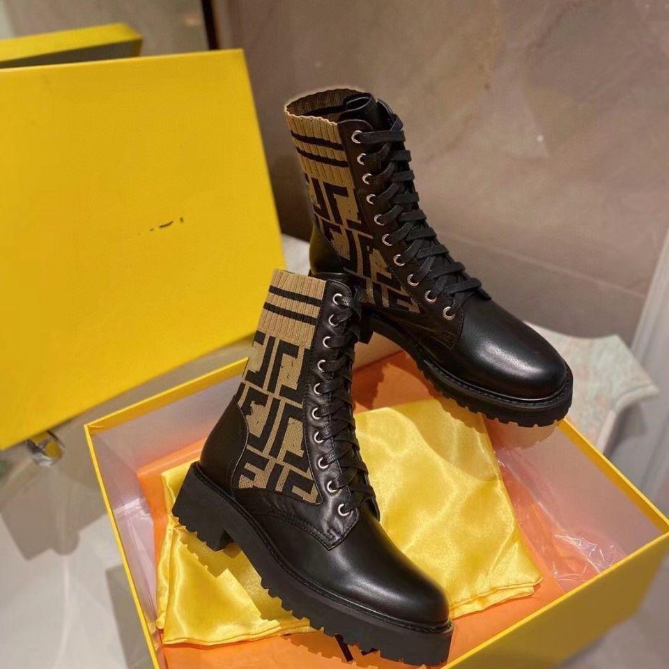 

Shen Mengchen same 2025 autumn and winter flat-bottomed knitted splicing Martin boots alphabet elastic Chelsea short boots 40