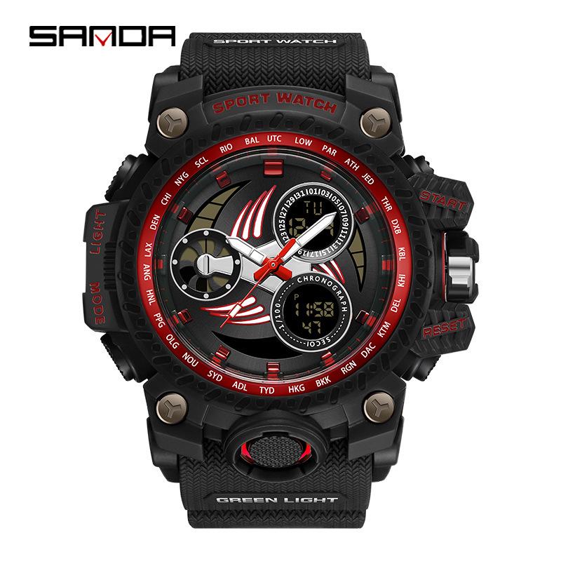 SANDA Men's Multi-function Dual Display Waterproof Sports Alarm Watch