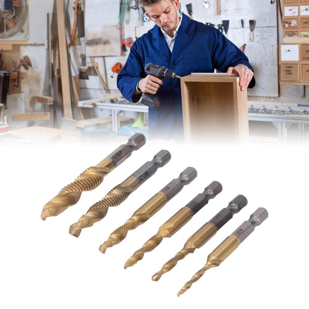 6pcs Titanium Coated Combination Drill Taps Ti-Plating Drill Tap Set Drill Tap Bit Set Tapping