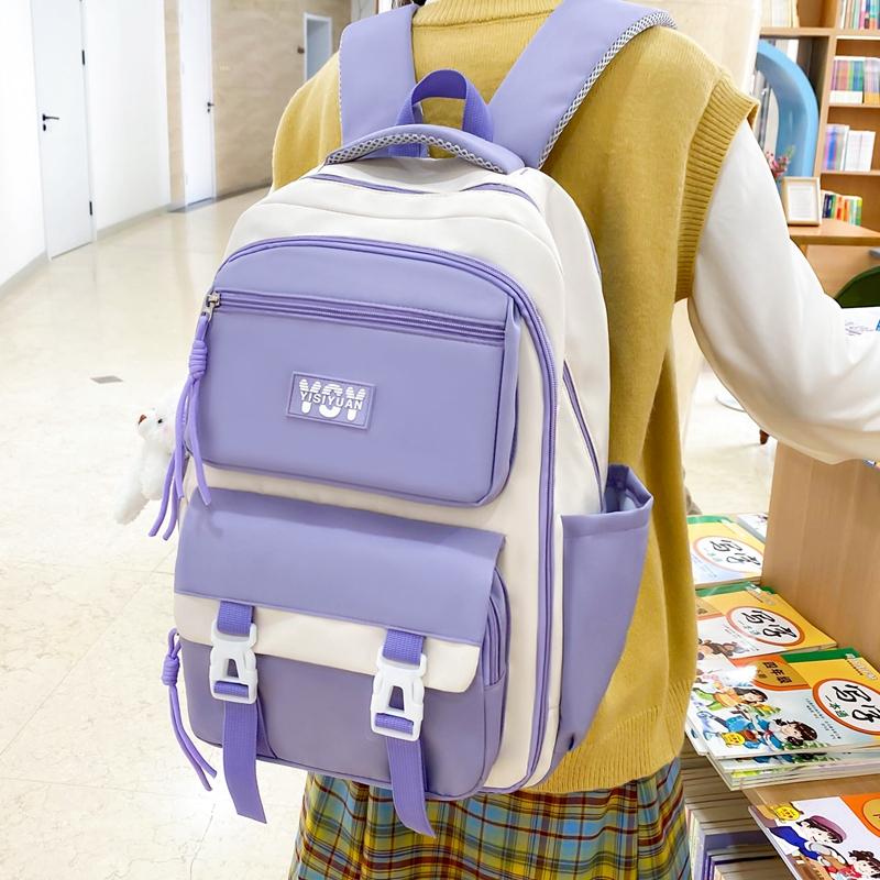 Large Capacity Backpack Student Lightweight Schoolbag Color Contrast Backpack