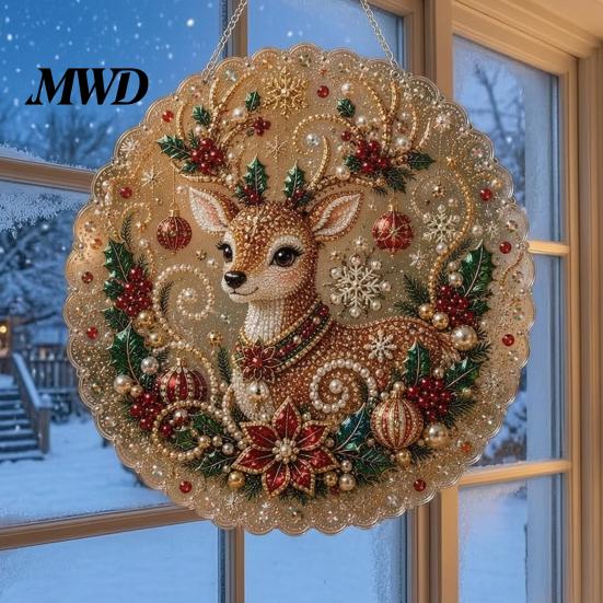 Handgefertigtes Festliches Ornament Materialien Weihnachten Kunstperlen Malerei Sonnenfänger Set, Niedlicher Weihnachtsmann Schneemann Baum 3D Perlen Schichtweise Feiertagsdekorationen