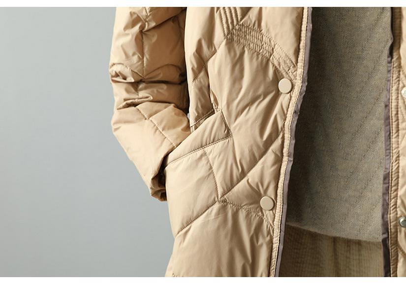 Women's Cross-Border Stand Collar Medium-Long Loose Down Jacket - White Duck Down, Light, Warm, Autumn/Winter, Xiangyun Style.