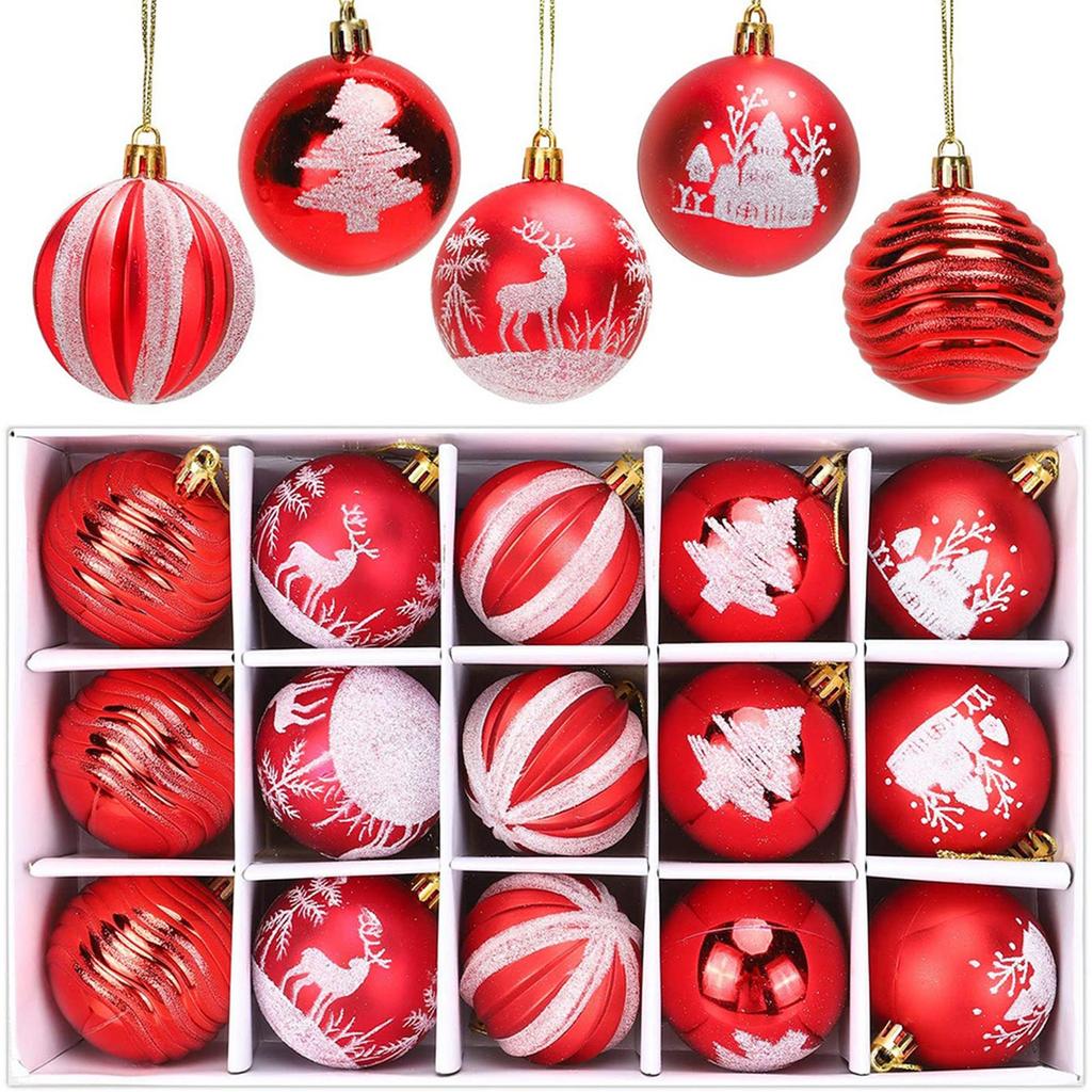15 Christmas Balls  Christmas Tree Decoration Ornaments For Christmas Tree Holiday Wreath Garland Decoration Ornaments, Red And Gold, 6cm
