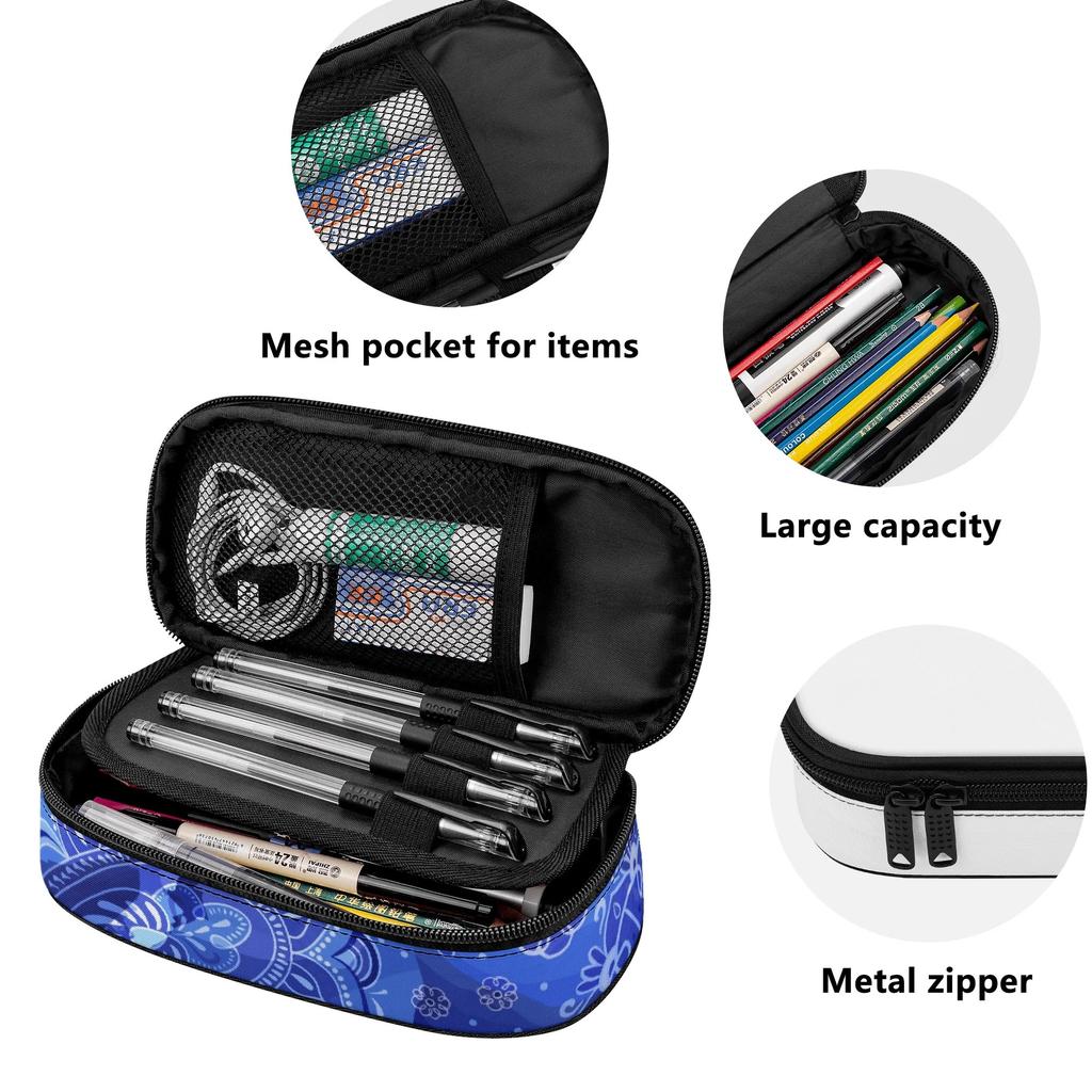 Pencil Bag Roomy Interior 300D Polyester Smooth Zipper with Mesh Pocket Removable Divider and Pen Slots for School and Study
