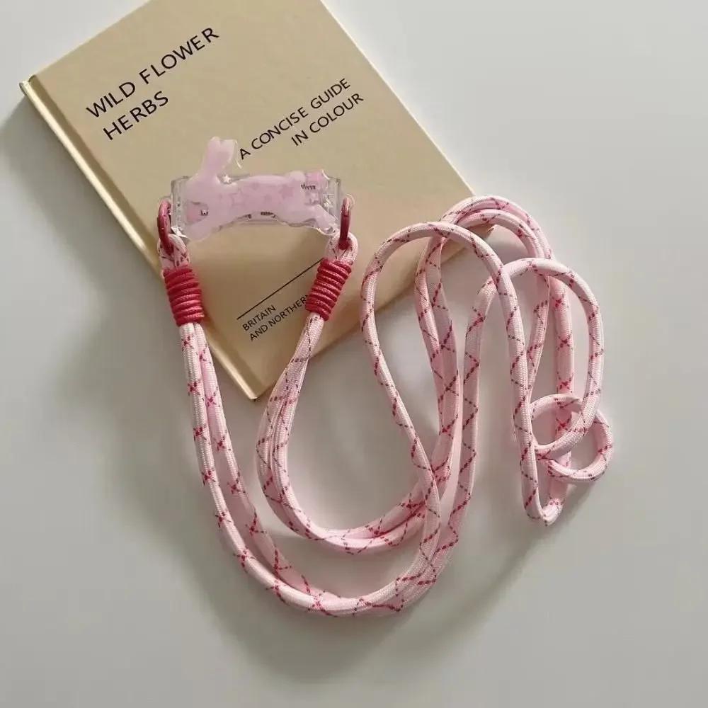 Cartoon Dog Rabbit Phone Crossbody Chain Stand Back Clip Holder Detachable Neck Strap Hanging Rope Adjustable