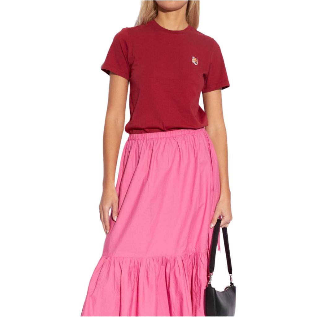 Maison Kitsune Fox Embroidery Pullover Round Neck Short Sleeve T-Shirt Women Tops Red LW00105KJ0008-P675