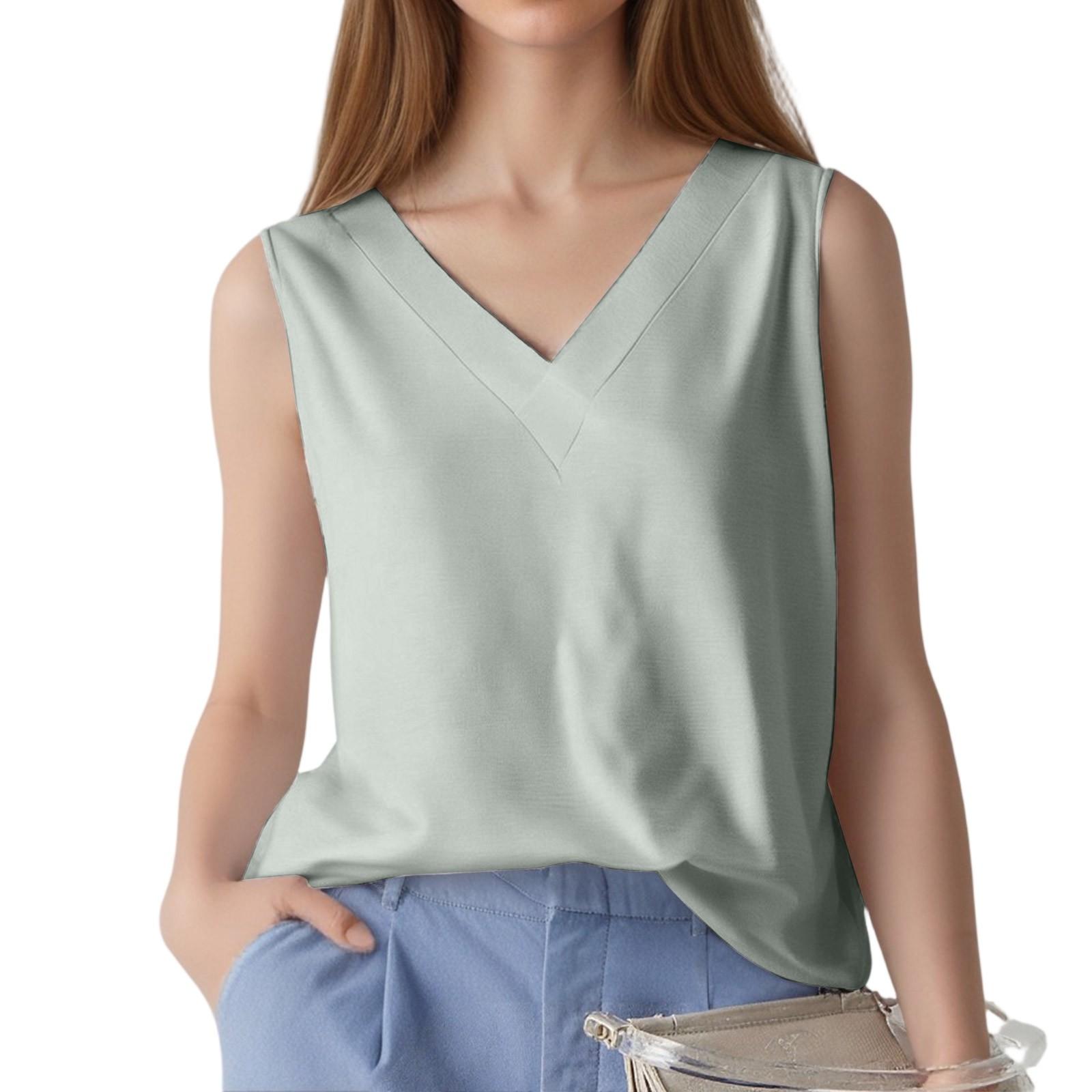 

Women s V-neck Vest Solid Color Casual Top M