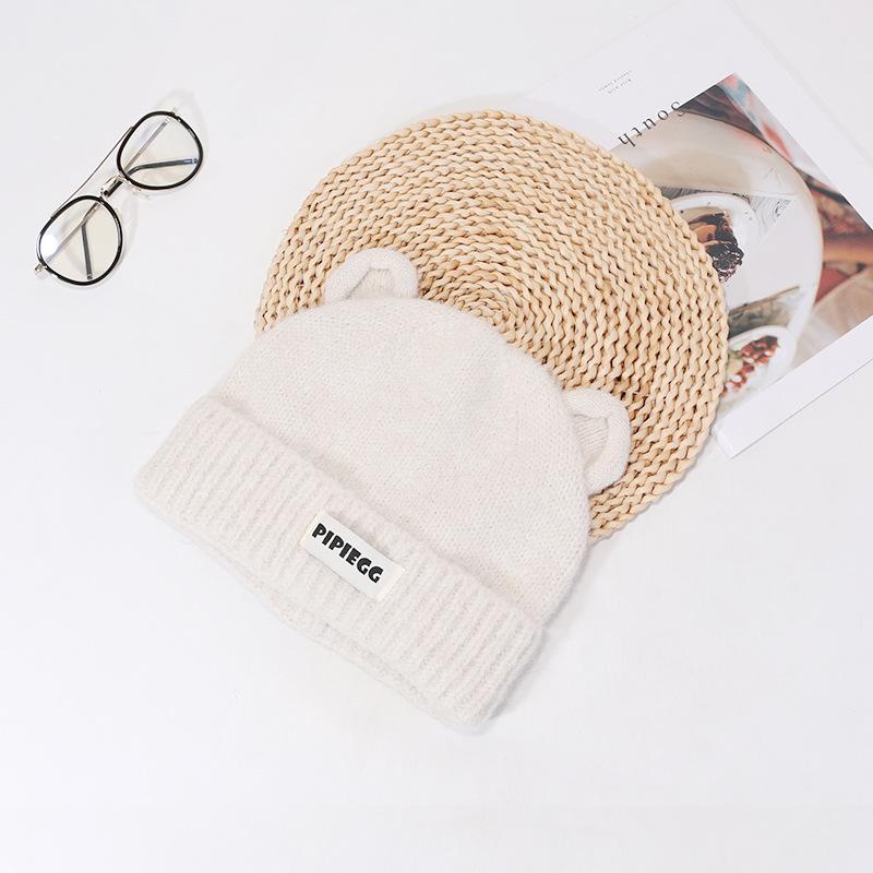 Bear Letters Versatile Autumn and Winter Hat for Women's Fashionable Cute Knitted Hat Korean Style Versatile Face Showing Small Pullover Wool Hat