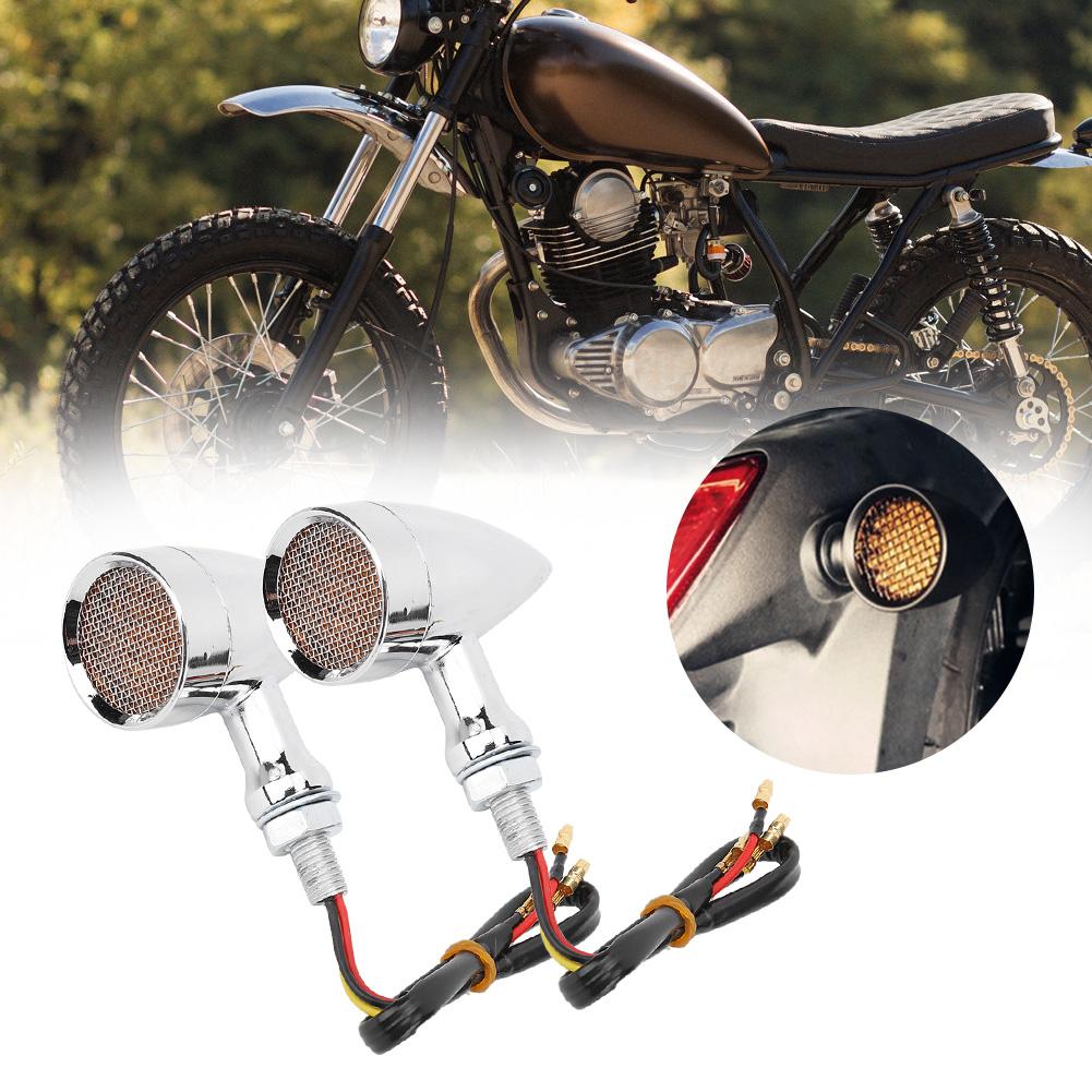 2Pcs Motorcycle Turn Signal Lamp Brake Light Vintage Grille Modification AccessoryWhite