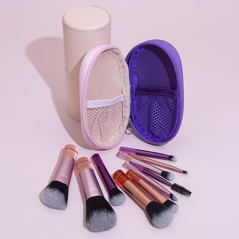 10-Piece Mini Makeup Brush Set: Blush, Contour, Eyeshadow Brushes with Compact, Portable Storage Bag