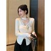Long Sleeve Spliced Ruffle Flower V Neck T Shirt For Women Spring Slim Fit Top