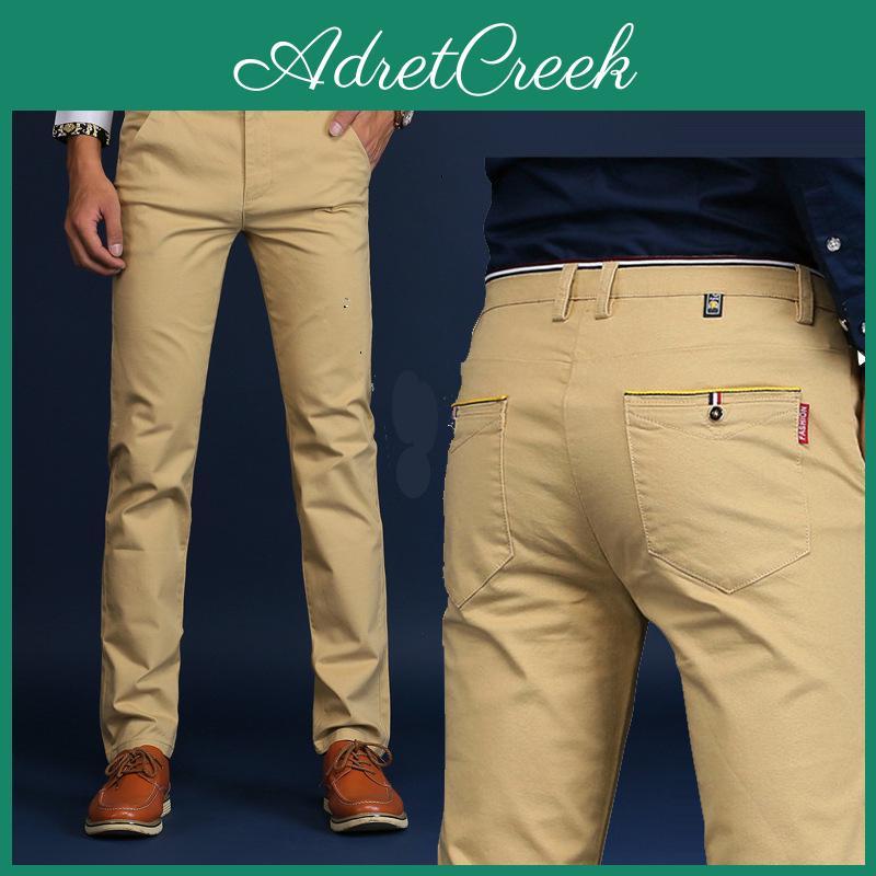 Pants Cotton Mens Straight Casual Slim Solid Color Mens Trousers Four Seasons