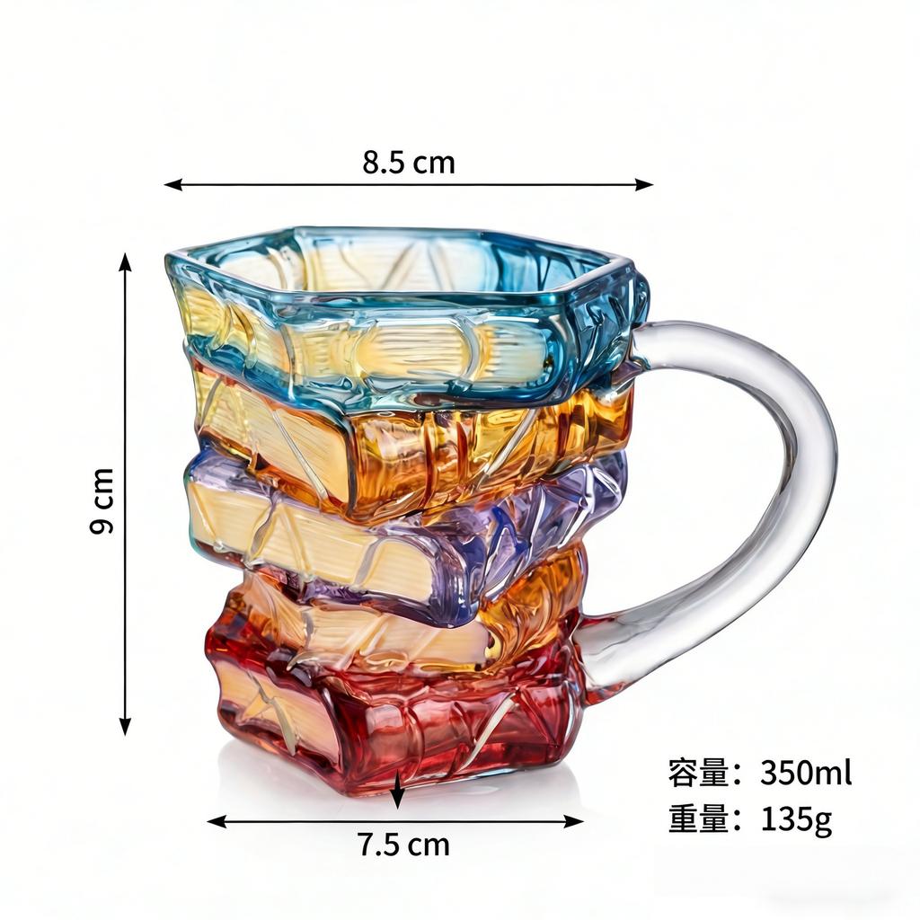 High Borosilicate Glass Cup, Drinking Glass, High Aesthetic Appeal, for Office or Home Use, Hand-painted, Mug, Coffee Cup