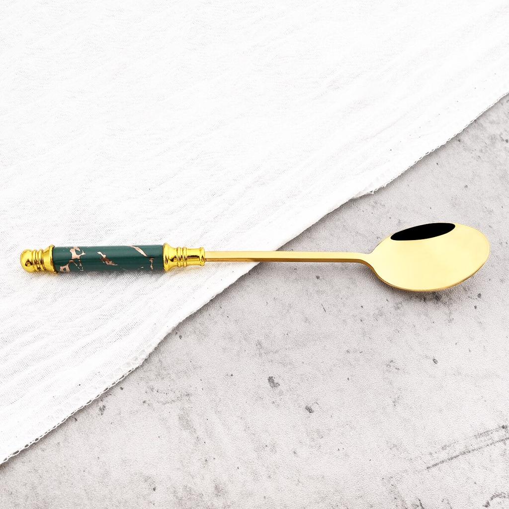 2 vnt Aukso Juodo Kūrybinio marmurinio kavos šaukštų rinkinys Nerūdijančio plieno mažų šaukštų stalo reikmenys Virtuvės sidabro reikmenys