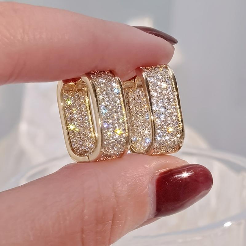 1Pair of Light Luxury Micro-inlaid Zircon Ear Buckles, Young Women's Fashion Earrings