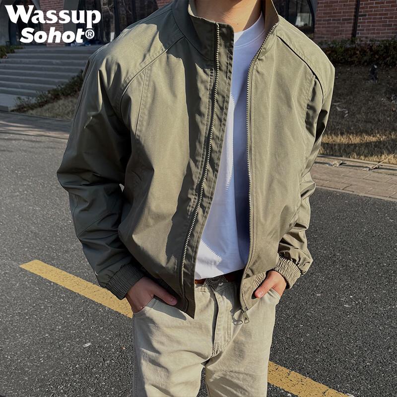 Wassup Sohot Men s American Retro Stand Collar Jacket 3XL