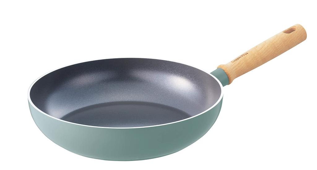 GREENPAN Frying Pan 26cm IH Gas Compatible No Harmful Substances PFAS Free Ceramic Coating Easy To Clean Slightly Deep Natural Wood Handle [Mayflower]