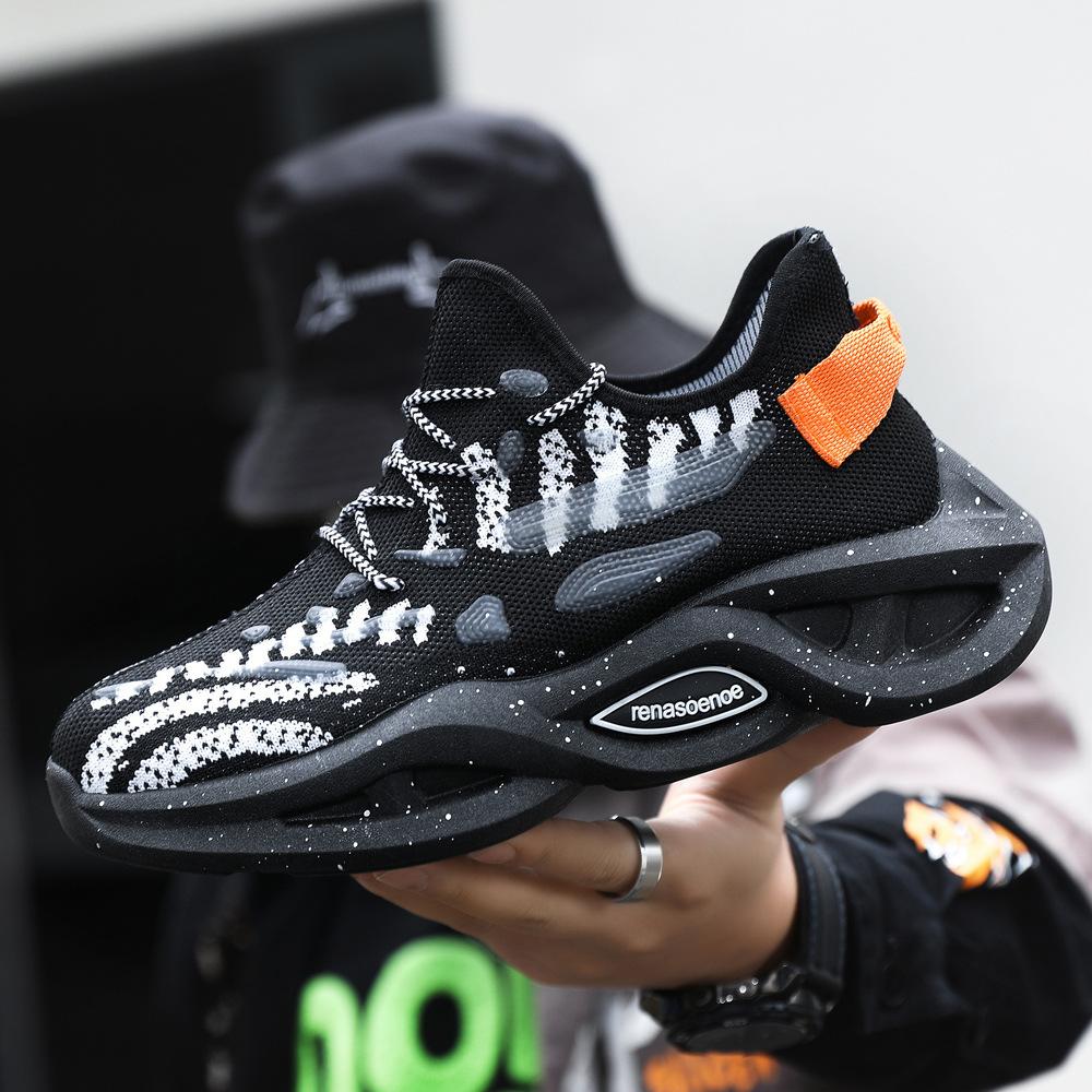 Wiosna i Jesień Nowe Buty Męskie z Latającej Tkanej Cholewki, Buty Pojedyncze, Buty Codzienne, Buty do Biegania, Buty Sportowe, Casualowe Buty Modne do Wszystkiego