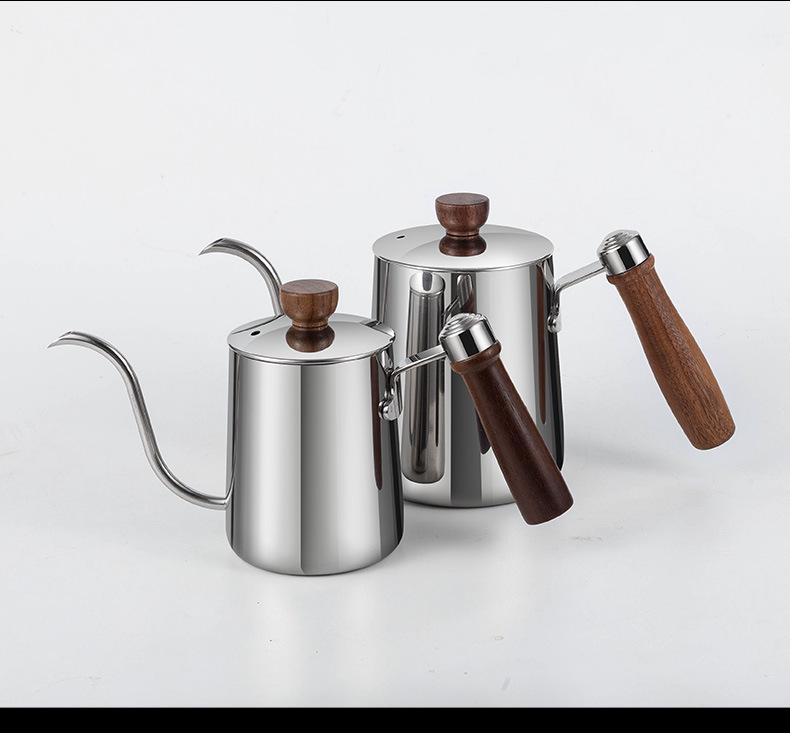 Caffettiera pour-over in acciaio inossidabile 304 con manico in legno e beccuccio lungo e sottile - Regalo per la preparazione del caffè filtro domestico/commerciale