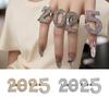 Stylish Open Ended Ring Set with Rhinestones Adjustable 2025 Digital Combination Finger Ring New Year Accessories