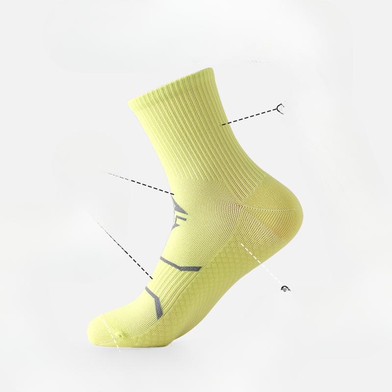 Marathon Running Socks for Men and Women, Mid-calf Anti-slip Massage Sole Socks, Breathable Quick-drying Fitness Compression Sports Socks