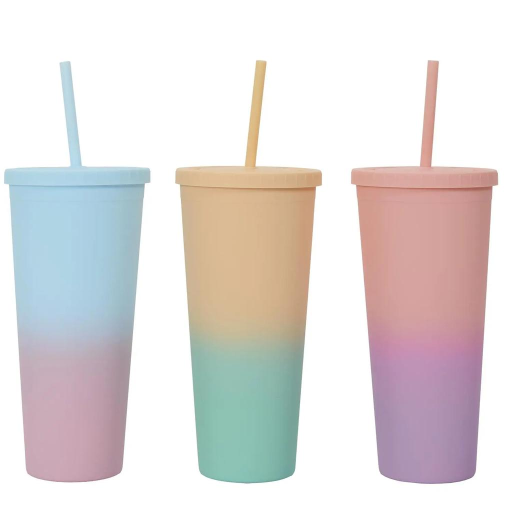 Tie-Dye Pp 700 Ml Orange-Pink Straw Cup