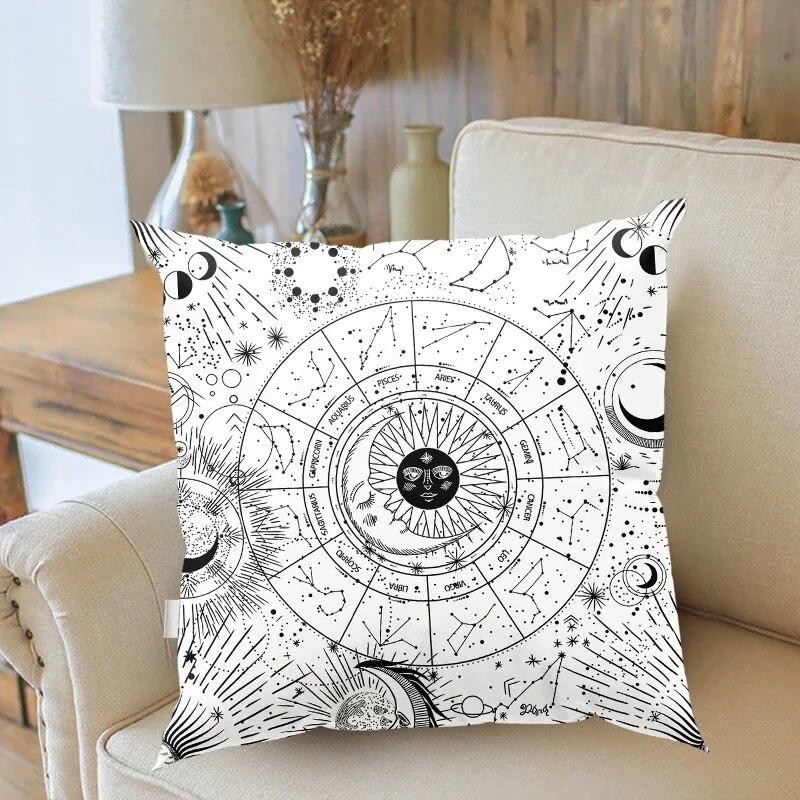 Tarot card Sun Moon Star black and white pillowcase mysterious divination decoration sofa Chair Home  cushion cover
