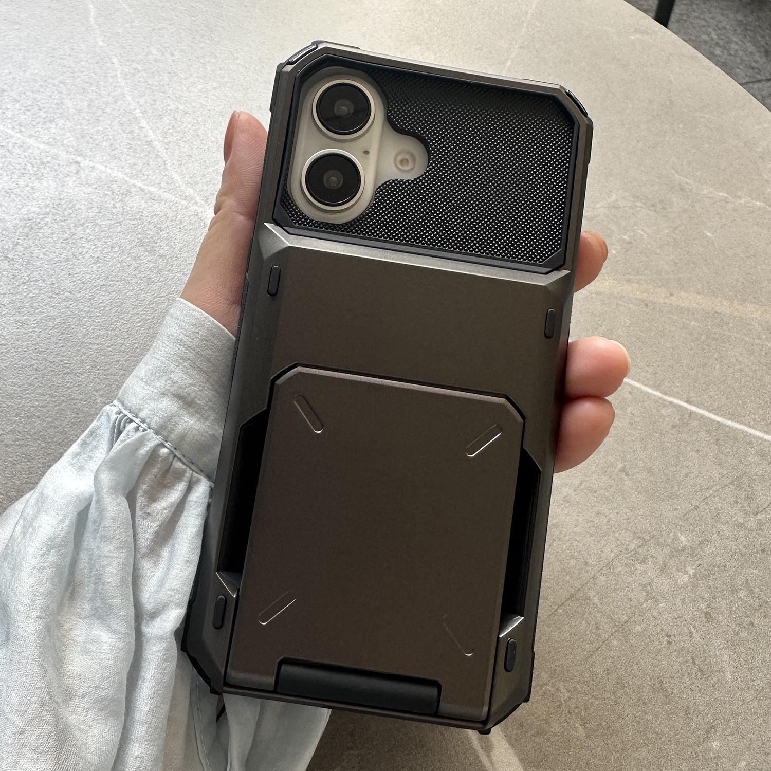 

Чехол для iPhone 17 PC+TPU Двухслойная задняя крышка для телефона с держателем для карт Black