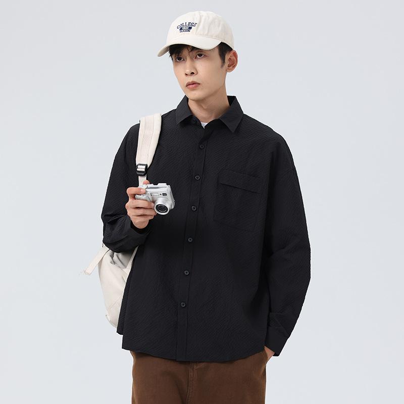 Spring New Men's Solid Color Campus Style Casual All-match Long-sleeved Shirt