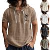 Men'S Casual Short Sleeved Hooded Top Buttoned Open Neck T-Shirt