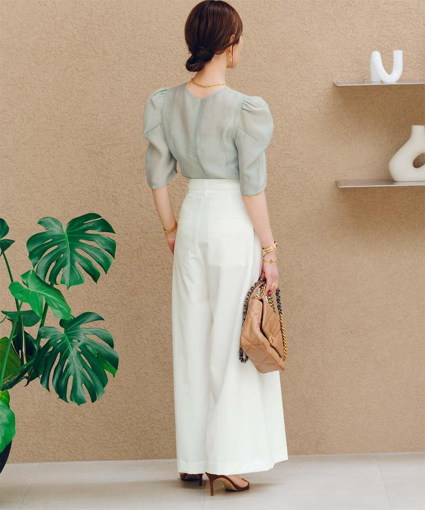 Yours BFXN2120 Front Tuck Wide Size L Women's High-Waist Pants, White,