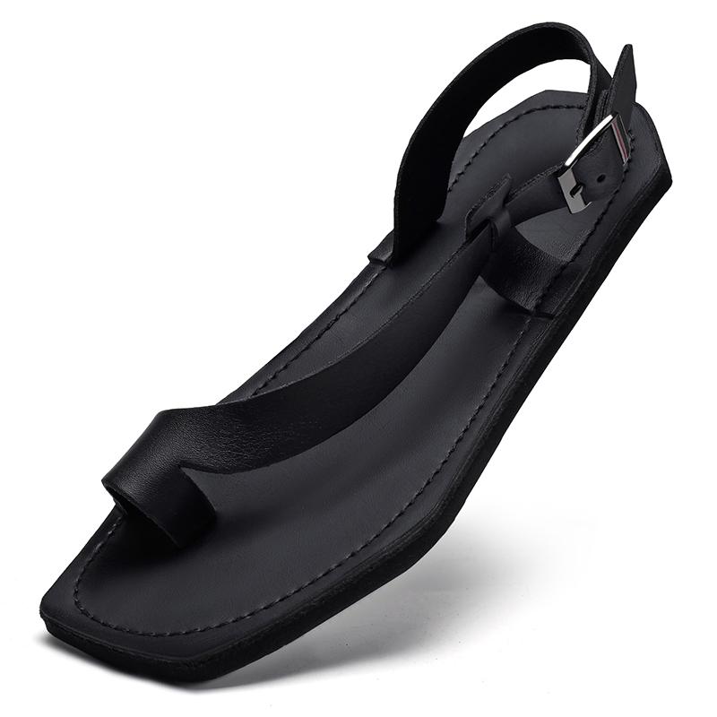 Fashion Leisure Walk Roman Flats 2025 New  Summer Men's Sandals Genuine Leather Male Casual Shoes Outdoor Men Open-toe Beach Shoes