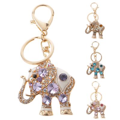 Crystal Elephant Keychain Keyring Rhinestone Key Chain Ring Bag Purse Car Charm