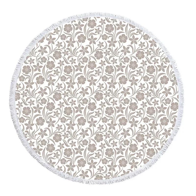 Serviette Florale Bohème Serviette de Plage Microfibre Impression 3D Serviettes de Plage Yoga Tapis de Plage d'Été Rond Sans Sable Tapisserie de Bain Serviettes